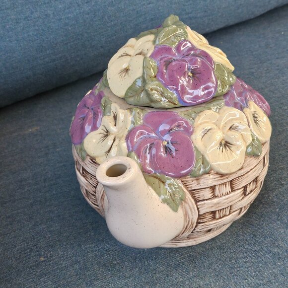 Vintage Flowers In A Basket Teapot; decorative teapot - Picture 12 of 12